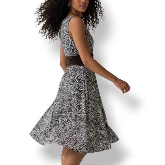 4/$20 Perceptions Petite Brown White Print Sleeveless Fit & Flare Dress 10P - Picture 3 of 5